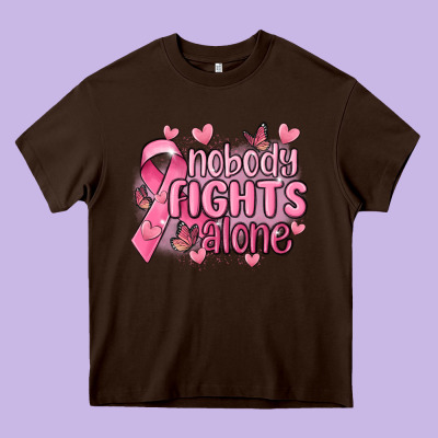 Nobody Fights Alone Cancer Heavy Core Tee Designed By Maliassmallbusiness