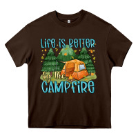 Chocolate Brown life is better by the camp fire Heavy Core Tee - MaliasSmallBusiness