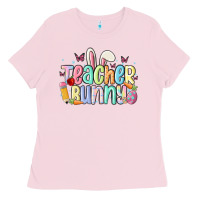 Bubblegum Pink teacher bunny Ladies Tee - MaliasSmallBusiness