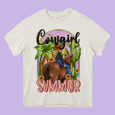 Cowgirl Summer Heavy Core Tee Designed By Maliassmallbusiness