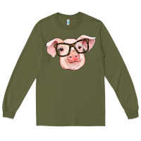 Army Green pig with glasses Long Sleeve Tee - RanaPortraitStore