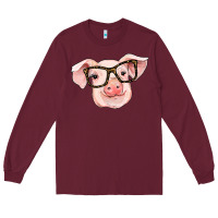 Burgundy pig with glasses Long Sleeve Tee - RanaPortraitStore