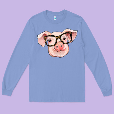 Pig With Glasses Long Sleeve Tee Designed By Ranaportraitstore