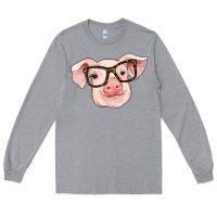Heather Grey pig with glasses Long Sleeve Tee - RanaPortraitStore