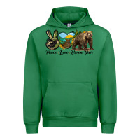 Emerald Peace Love Brown Bear Urban Hoodie - LillyAllenDesigns