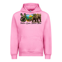 Fuchsia Pink Peace Love Brown Bear Urban Hoodie - LillyAllenDesigns