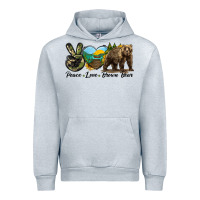 Heather Grey Peace Love Brown Bear Urban Hoodie - LillyAllenDesigns