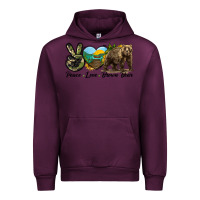 Mauve Wine Peace Love Brown Bear Urban Hoodie - LillyAllenDesigns