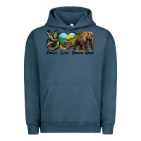 Pigment Midnight Navy Peace Love Brown Bear Urban Hoodie - LillyAllenDesigns