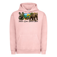Pigment Salmon Peace Love Brown Bear Urban Hoodie - LillyAllenDesigns