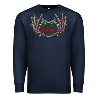 Navy spooky christmas skeleton hands Premium Sweatshirt - FaDigitalArtStudio