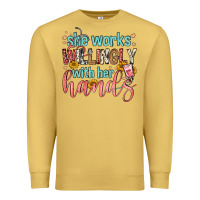 Antique Gold she works willingly with her hands Premium Sweatshirt - FaDigitalArtStudio