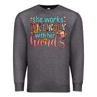 Charcoal Heather she works willingly with her hands Premium Sweatshirt - FaDigitalArtStudio