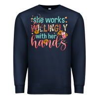 Navy she works willingly with her hands Premium Sweatshirt - FaDigitalArtStudio
