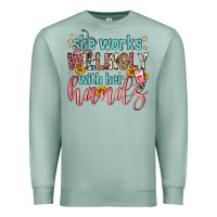 Seafoam she works willingly with her hands Premium Sweatshirt - FaDigitalArtStudio