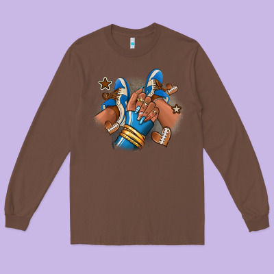 Football Afro Girl Sneakers Long Sleeve Tee Designed By Ranaportraitstore