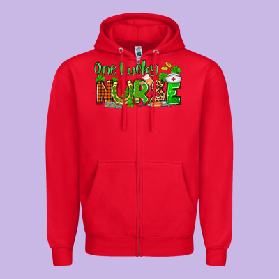St. Patrick's One Lucky Nurse Zipper Hoodie Designed By Oliviacreatesart