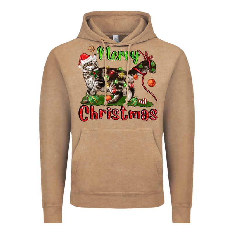 Maine Coon Cat Merry Christmas Vintage Hoodie by LillyAllenDesigns | Teevron