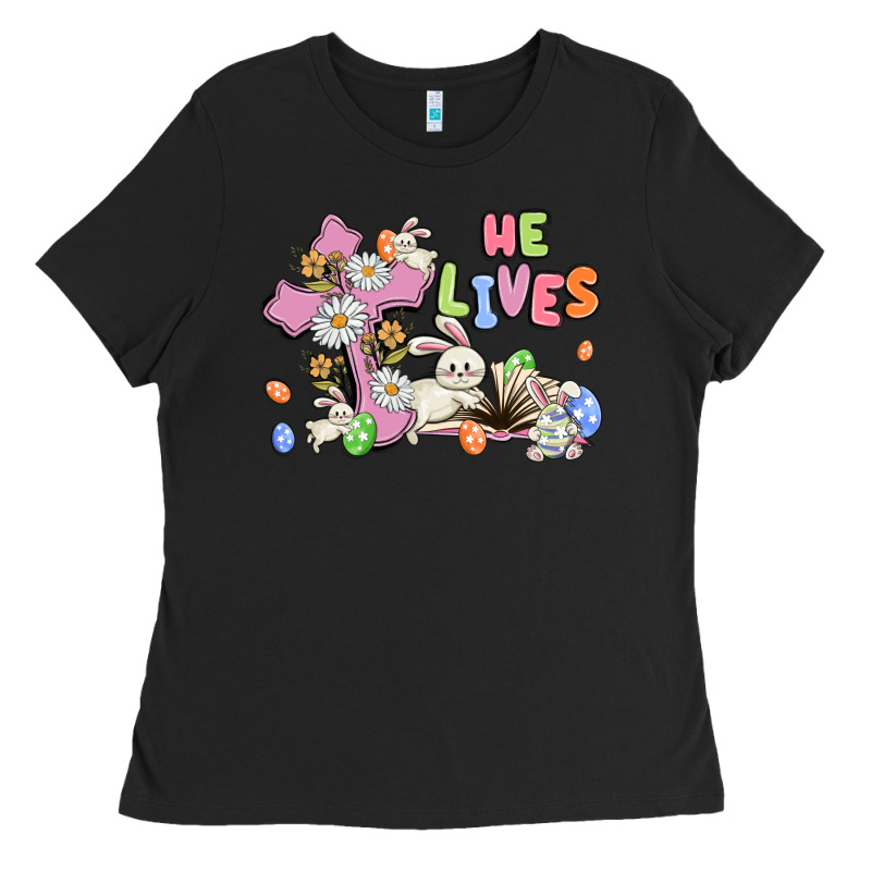He Lives With Bunnys And Eggs Ladies Tee by MaliasSmallBusiness | Teevron