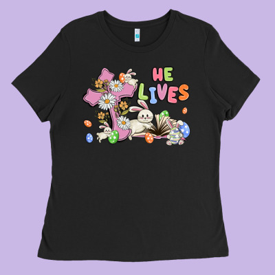 He Lives With Bunnys And Eggs Ladies Tee Designed By Maliassmallbusiness