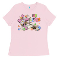Bubblegum Pink he lives with bunnys and eggs Ladies Tee - MaliasSmallBusiness