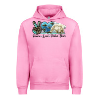 Fuchsia Pink peace love polar bear Urban Hoodie - LillyAllenDesigns