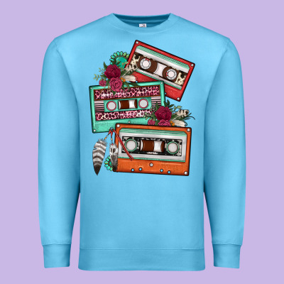 Cassette Floral Gemstone Premium Sweatshirt Designed By Fadigitalartstudio