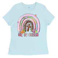 Baby Blue he is risen easter rainbow Ladies Tee - MaliasSmallBusiness