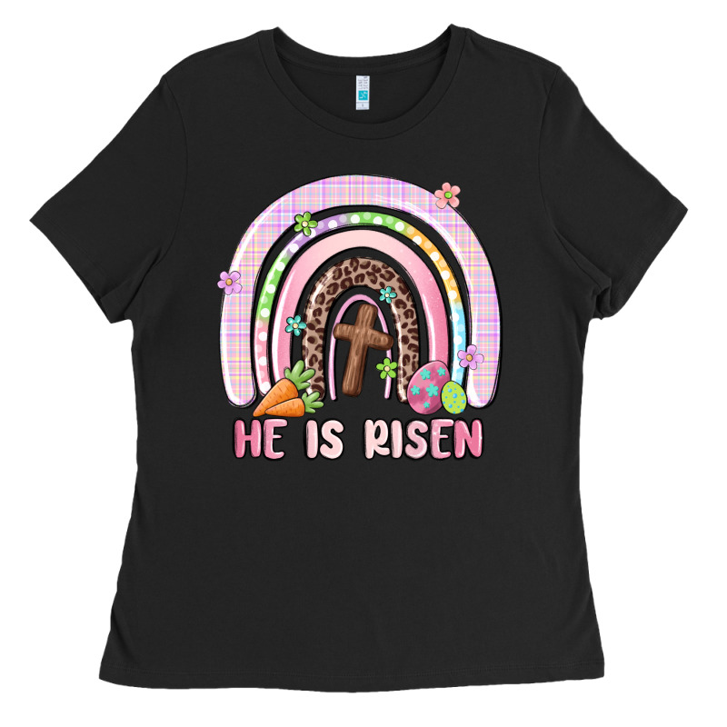 He Is Risen Easter Rainbow Ladies Tee by MaliasSmallBusiness | Teevron
