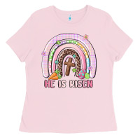 Bubblegum Pink he is risen easter rainbow Ladies Tee - MaliasSmallBusiness