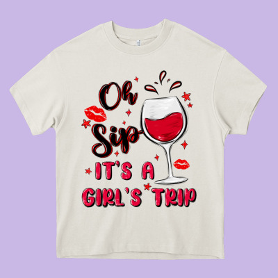 Oh Sip It's A Girl's Trip Heavy Core Tee Designed By Maliassmallbusiness