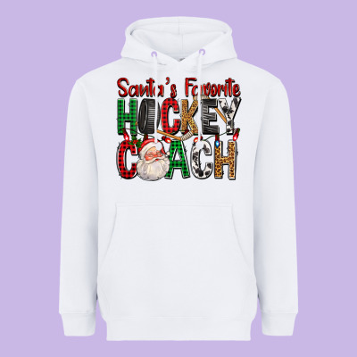 Santa's Favorite Hockey Coach For Christmas Heavyweight Hoodie Designed By Fadigitalartstudio