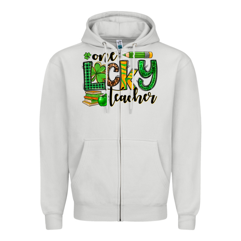 St. Patrick's One Lucky Teacher Zipper Hoodie by OliviaCreatesArt | Teevron