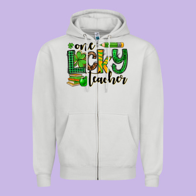 St. Patrick's One Lucky Teacher Zipper Hoodie Designed By Oliviacreatesart