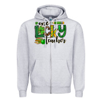 Heather Grey St. Patrick's One lucky Teacher Zipper Hoodie - OliviaCreatesArt