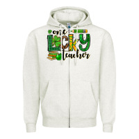 Oatmeal Heather St. Patrick's One lucky Teacher Zipper Hoodie - OliviaCreatesArt