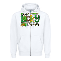 White St. Patrick's One lucky Teacher Zipper Hoodie - OliviaCreatesArt
