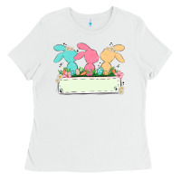White easter bunny trio Ladies Tee - MaliasSmallBusiness