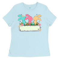 Baby Blue easter bunny trio Ladies Tee - MaliasSmallBusiness