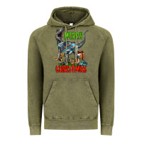 Vintage Olive merry christmas velociraptor Vintage Hoodie - LillyAllenDesigns