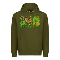 Army Green St. Patrick's Day Peace love luck Premium Hoodie - OliviaCreatesArt