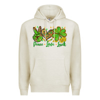 Oatmeal Heather St. Patrick's Day Peace love luck Premium Hoodie - OliviaCreatesArt