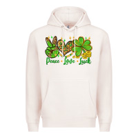 Pale Pink St. Patrick's Day Peace love luck Premium Hoodie - OliviaCreatesArt