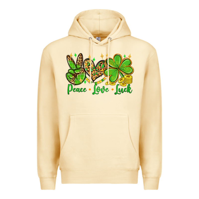 St. Patrick's Day Peace Love Luck Premium Hoodie by OliviaCreatesArt | Teevron