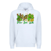 White St. Patrick's Day Peace love luck Premium Hoodie - OliviaCreatesArt