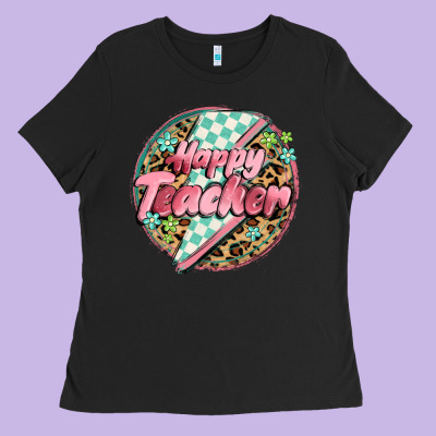 Happy Teacher Lighting Bolt Ladies Tee Designed By Maliassmallbusiness