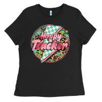 Black happy teacher lighting bolt Ladies Tee - MaliasSmallBusiness