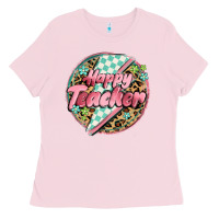 Bubblegum Pink happy teacher lighting bolt Ladies Tee - MaliasSmallBusiness
