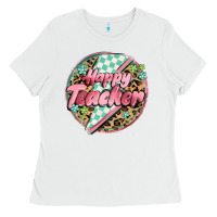 White happy teacher lighting bolt Ladies Tee - MaliasSmallBusiness
