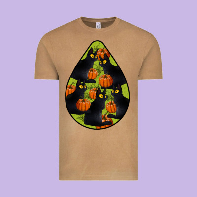 Black Cat Halloween Teardrop Vintage Tee Designed By Lillyallendesigns